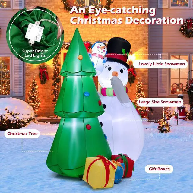 Alt view image 7 of 7 - SlickBlue  Tall Inflatable Christmas Snowman and Tree Decoration Set with LED Lights
