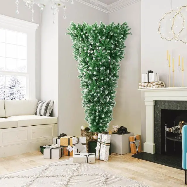Alt view image 3 of 7 - SlickBlue  Pre-Lit Snowy Upside Down Christmas Tree 1100 Tips