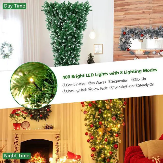 Alt view image 5 of 7 - SlickBlue  Pre-Lit Snowy Upside Down Christmas Tree 1100 Tips