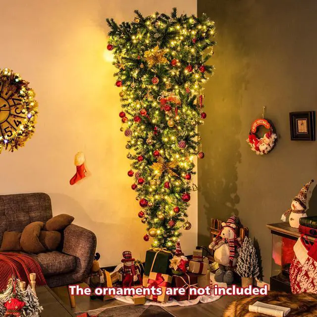 Alt view image 6 of 7 - SlickBlue  Pre-Lit Snowy Upside Down Christmas Tree 1100 Tips