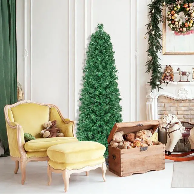 Alt view image 2 of 7 - SlickBlue Pre-Lit Christmas Pencil Tree with Colorful Fiber Optics