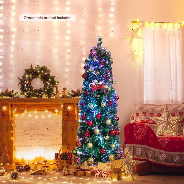 Alt view image 6 of 7 - SlickBlue Pre-Lit Christmas Pencil Tree with Colorful Fiber Optics