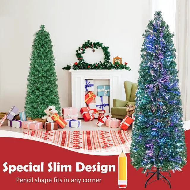 Alt view image 7 of 7 - SlickBlue Pre-Lit Christmas Pencil Tree with Colorful Fiber Optics