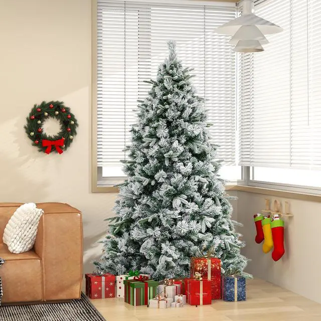 Alt view image 2 of 7 - SlickBlue Flocked Christmas Tree with 250 Warm White LED Lights and 752 Mixed Branch Tips