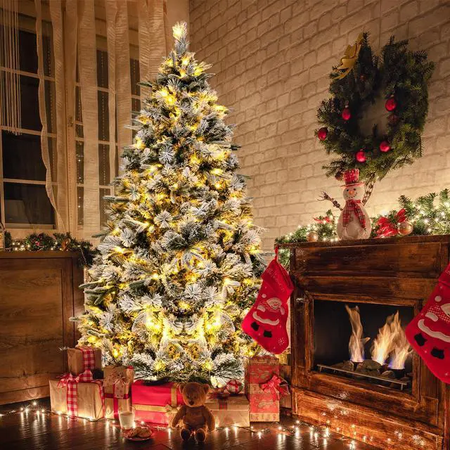 Alt view image 3 of 7 - SlickBlue Flocked Christmas Tree with 250 Warm White LED Lights and 752 Mixed Branch Tips