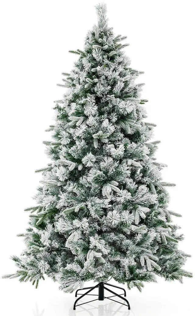 Alt view image 4 of 7 - SlickBlue Flocked Christmas Tree with 250 Warm White LED Lights and 752 Mixed Branch Tips