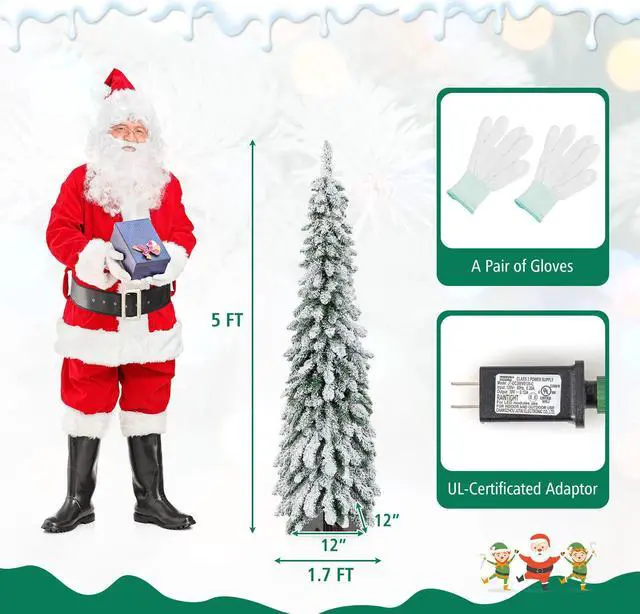 Alt view image 5 of 7 - SlickBlue Pre-Lit Artificial Christmas Tree Snow-Flocked Slim Pencil Xmas Decor