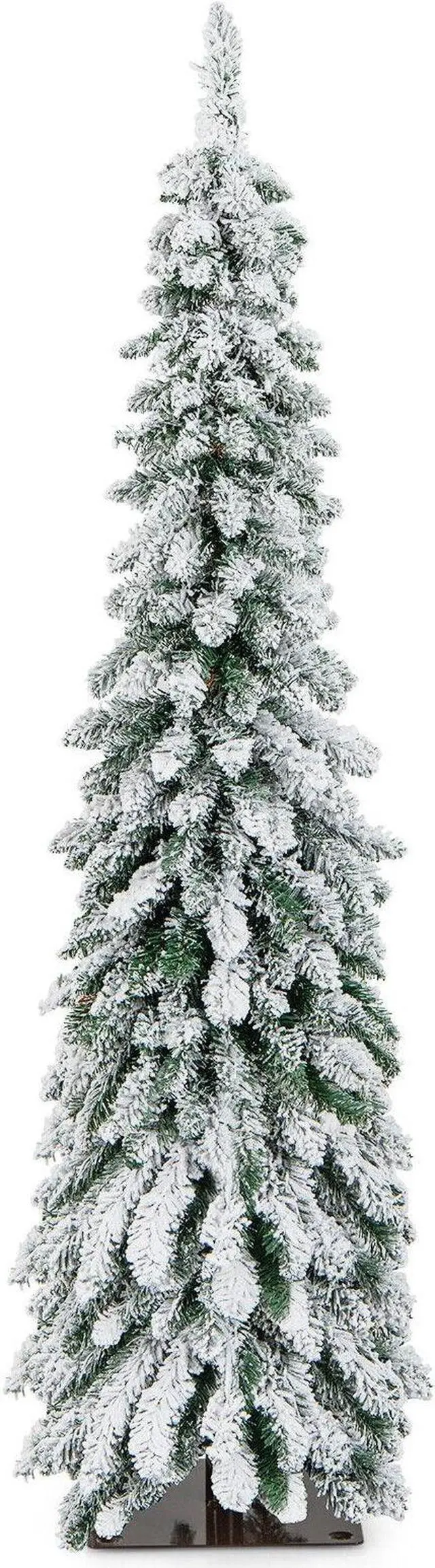 Alt view image 7 of 7 - SlickBlue Pre-Lit Artificial Christmas Tree Snow-Flocked Slim Pencil Xmas Decor