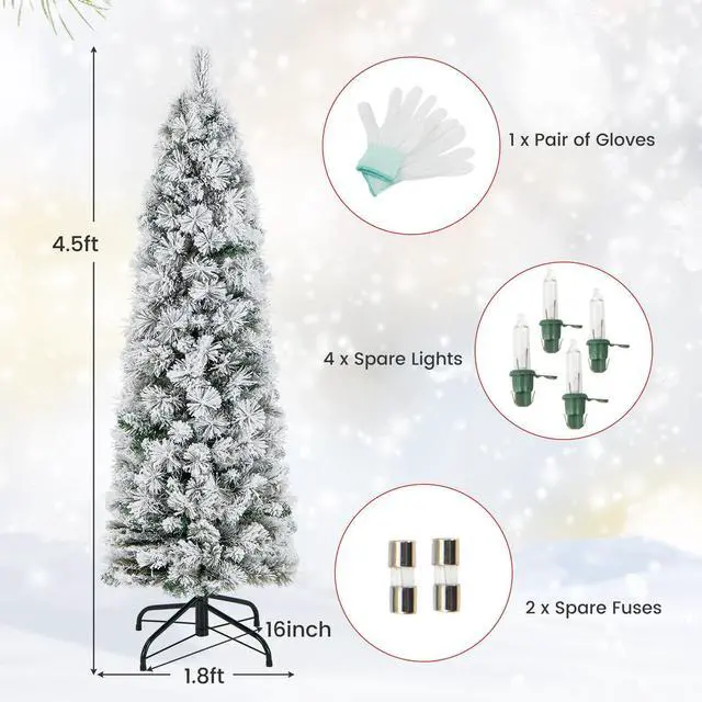 Alt view image 5 of 7 - SlickBlue Pre-Lit Slim Flocked Christmas Tree with 258 Branch Tips and 100 Lights