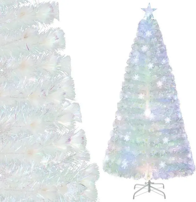 Main image of SlickBlue Pre-Lit White Artificial Christmas Tree with Iridescent Leaves