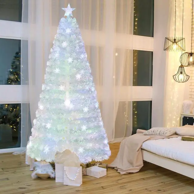 Alt view image 2 of 6 - SlickBlue Pre-Lit White Artificial Christmas Tree with Iridescent Leaves
