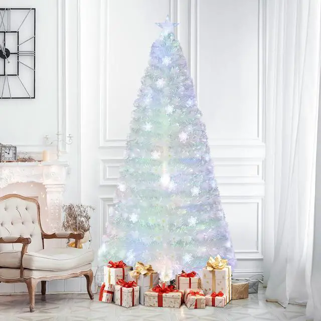 Alt view image 5 of 6 - SlickBlue Pre-Lit White Artificial Christmas Tree with Iridescent Leaves