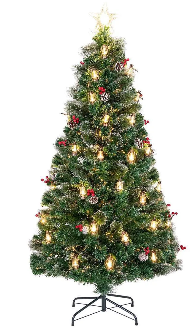 Alt view image 4 of 7 - SlickBlue Artificial Christmas Tree with Red Berries and Kerosene Lamps