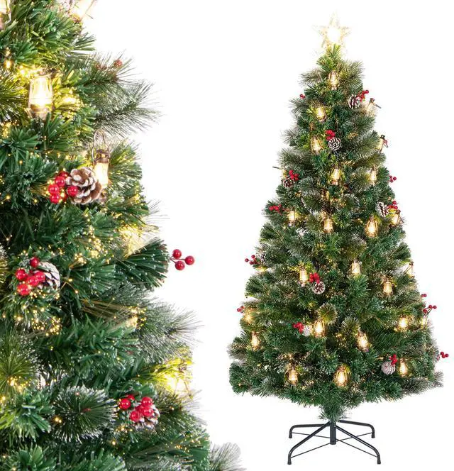 Alt view image 7 of 7 - SlickBlue Artificial Christmas Tree with Red Berries and Kerosene Lamps