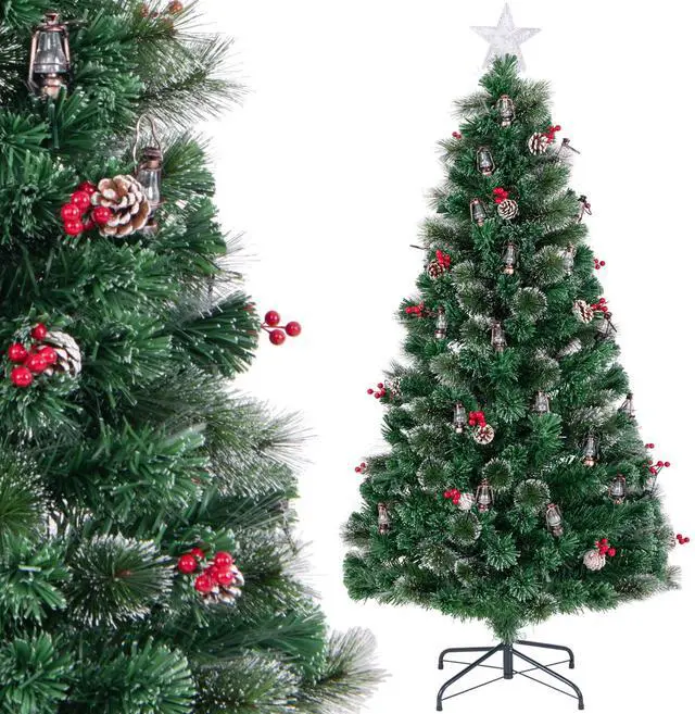 Alt view image 6 of 7 - SlickBlue Artificial Christmas Tree with Red Berries and Kerosene Lamps