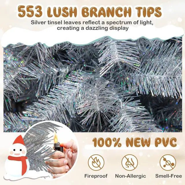 Alt view image 7 of 7 - SlickBlue Pre-Lit Artificial Xmas Tree with Full Branch Tips and Warm LED Lights