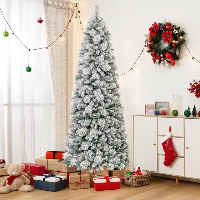 Alt view image 2 of 7 - SlickBlue Pre-Lit Flocked Pine Needle Christmas Tree with Soft LED Lights