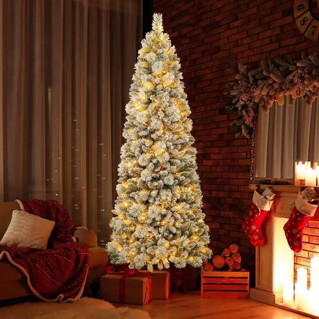 Alt view image 3 of 7 - SlickBlue Pre-Lit Flocked Pine Needle Christmas Tree with Soft LED Lights
