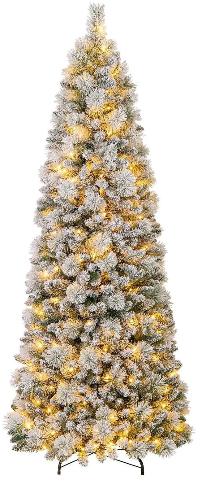Alt view image 4 of 7 - SlickBlue Pre-Lit Flocked Pine Needle Christmas Tree with Soft LED Lights