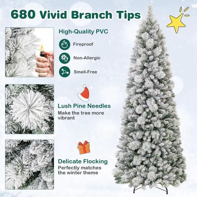 Alt view image 6 of 7 - SlickBlue Pre-Lit Flocked Pine Needle Christmas Tree with Soft LED Lights