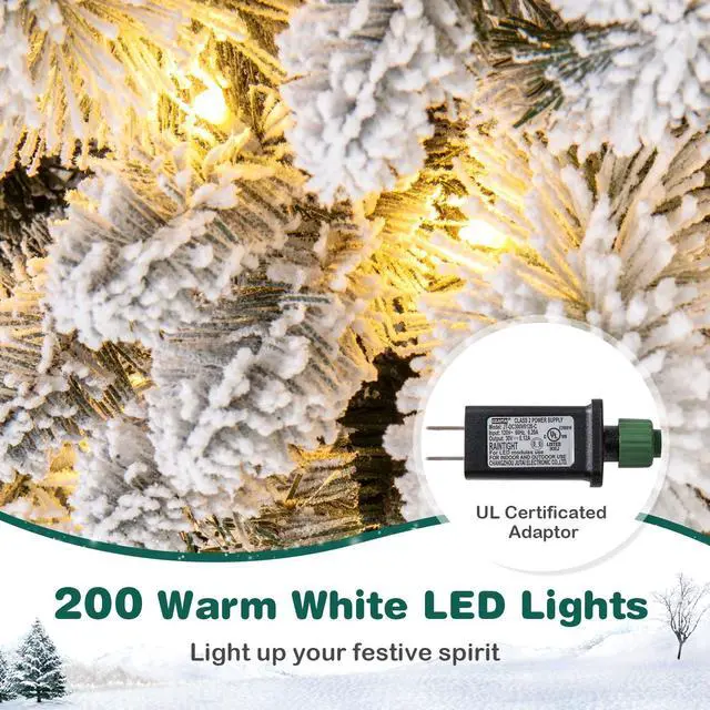 Alt view image 7 of 7 - SlickBlue Pre-Lit Flocked Pine Needle Christmas Tree with Soft LED Lights