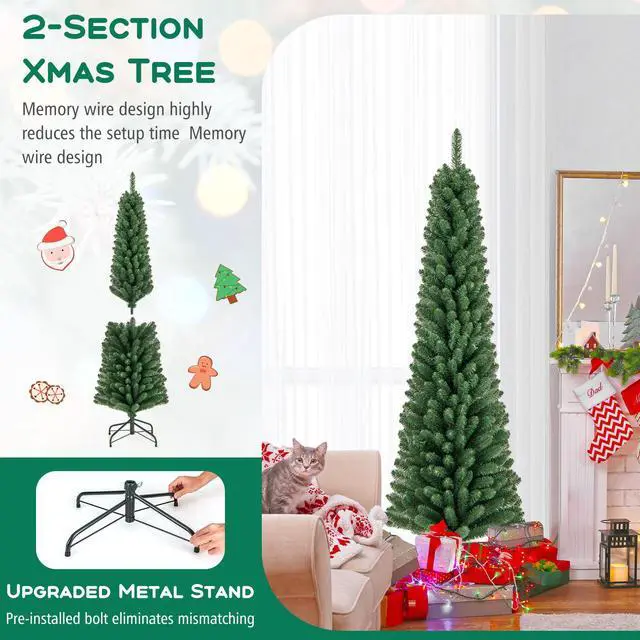 Alt view image 7 of 7 - Artificial Pencil Christmas Tree with Memory Wire Tips and Durable Metal Stand