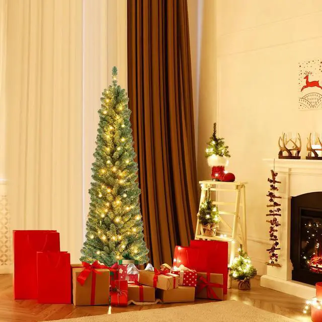 Alt view image 3 of 7 - SlickBlue Artificial Pencil Christmas Tree with Memory Wire Tips and Soft Glow LED Lights