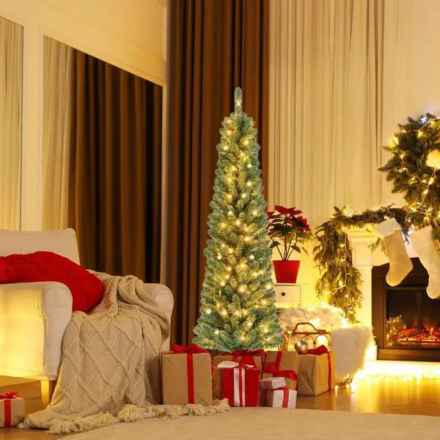 Alt view image 6 of 7 - SlickBlue Artificial Pencil Christmas Tree with Memory Wire Tips and Soft Glow LED Lights