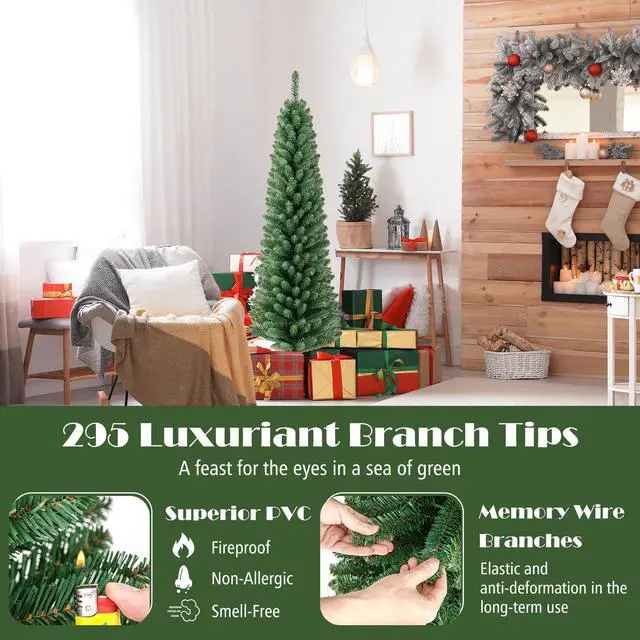 Alt view image 7 of 7 - SlickBlue Artificial Pencil Christmas Tree with Memory Wire Tips and Soft Glow LED Lights