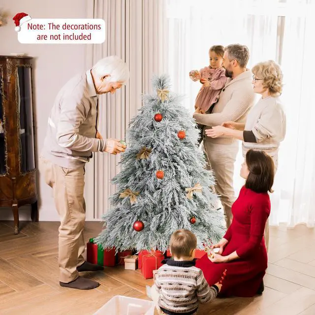 Alt view image 5 of 7 - SlickBlue Pre-Lit Snow Flocked Christmas Tree with Warm White LED Lights