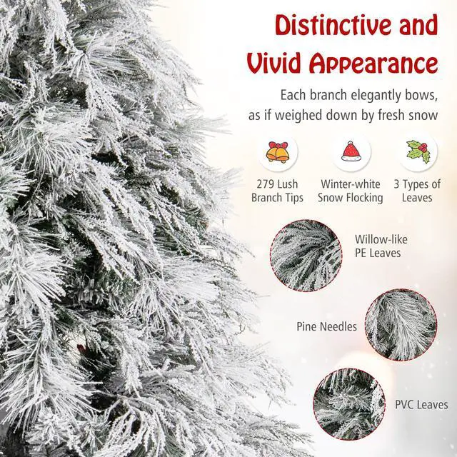 Alt view image 6 of 7 - SlickBlue Pre-Lit Snow Flocked Christmas Tree with Warm White LED Lights