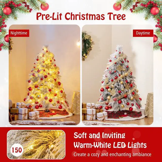 Alt view image 7 of 7 - SlickBlue Pre-Lit Snow Flocked Christmas Tree with Warm White LED Lights