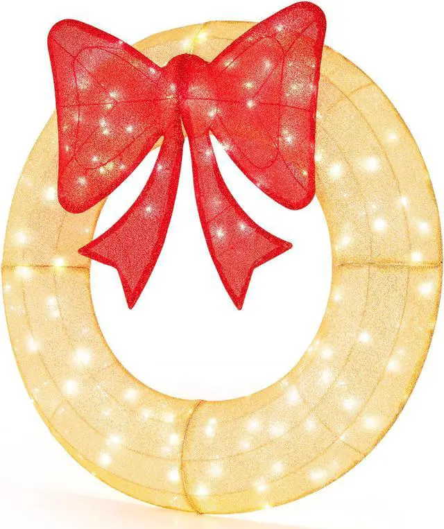 Alt view image 4 of 7 - SlickBlue Pre-Lit Lighted Christmas Mesh Wreath with Large Bow and 200 LED Bulbs