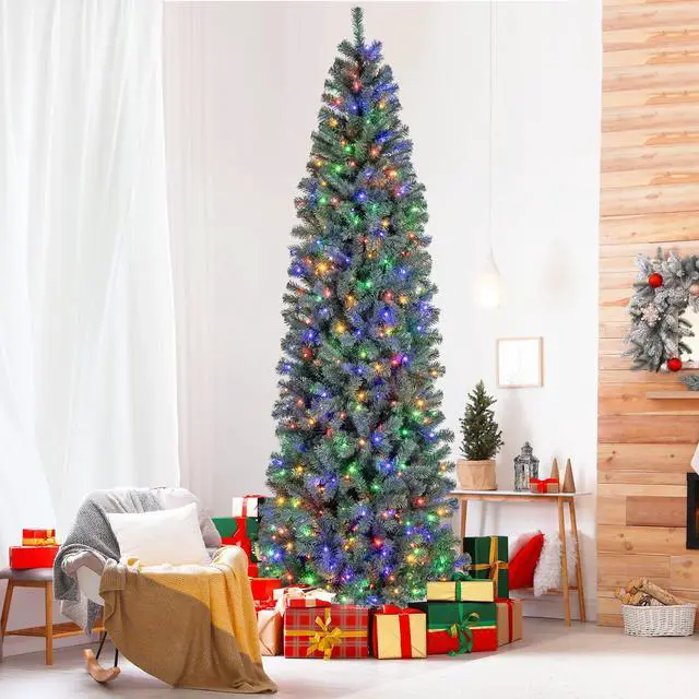 Alt view image 3 of 7 - SlickBlue Pre-Lit Slim Blue Artificial Christmas Tree with 9 Lighting Modes