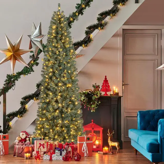 Alt view image 5 of 7 - SlickBlue Pre-Lit Slim Blue Artificial Christmas Tree with 9 Lighting Modes