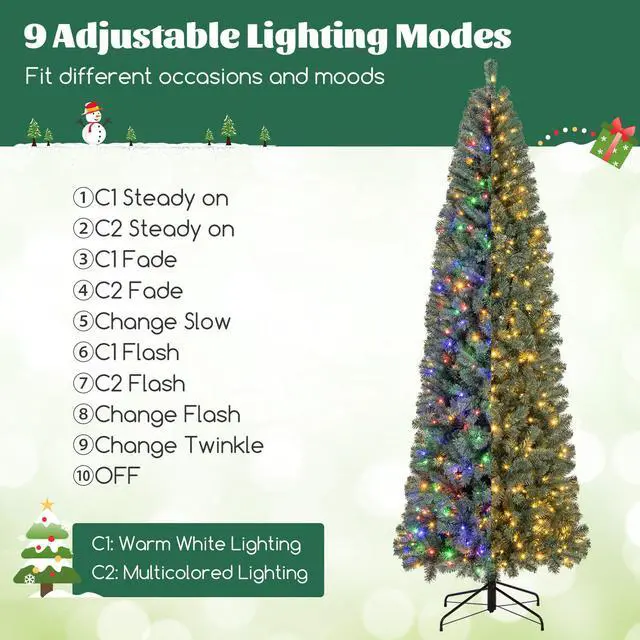 Alt view image 7 of 7 - SlickBlue Pre-Lit Slim Blue Artificial Christmas Tree with 9 Lighting Modes