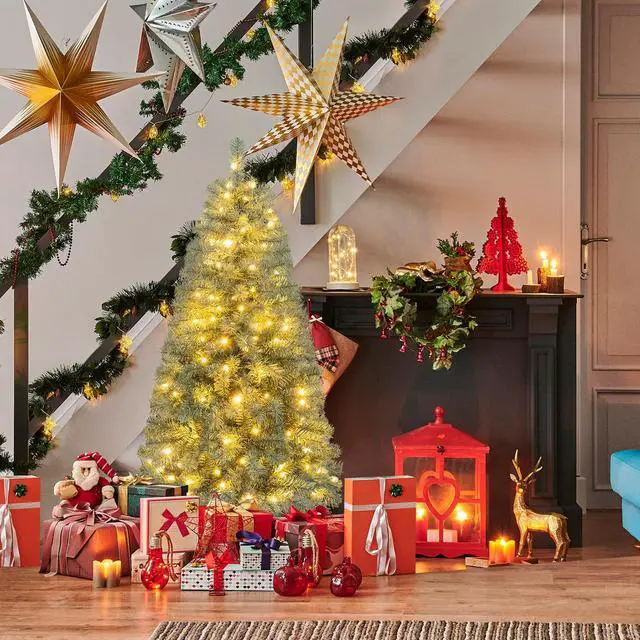 Alt view image 2 of 7 - SlickBlue Pre-Lit Blue Artificial Christmas Tree Slim with 9 Lighting Modes-4.5 ft