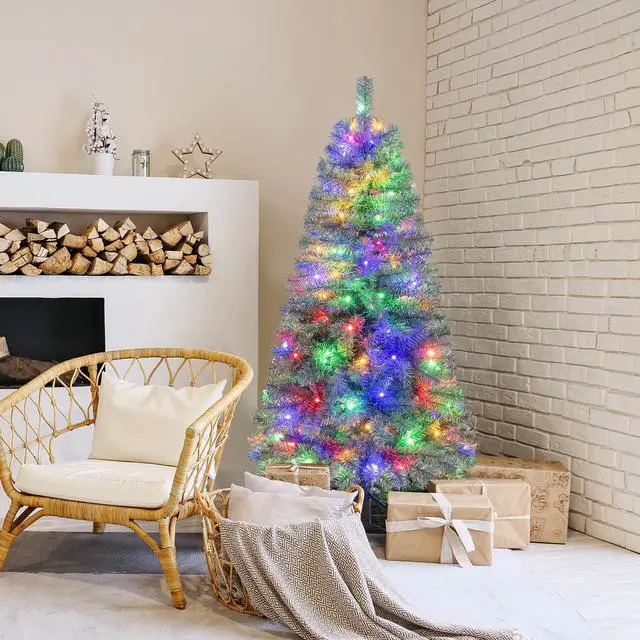 Alt view image 3 of 7 - SlickBlue Pre-Lit Blue Artificial Christmas Tree Slim with 9 Lighting Modes-4.5 ft