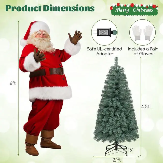 Alt view image 4 of 7 - SlickBlue Pre-Lit Blue Artificial Christmas Tree Slim with 9 Lighting Modes-4.5 ft