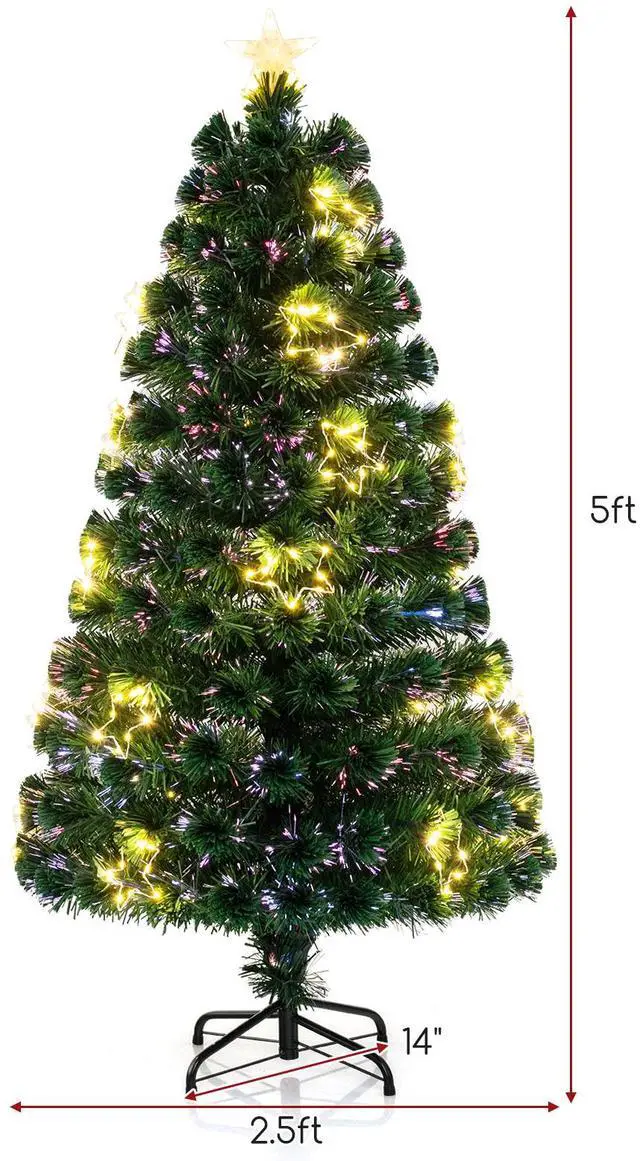 Alt view image 4 of 7 - SlickBlue Pre-Lit Artificial Xmas Tree with Top Star and Branch Tips-5 FT