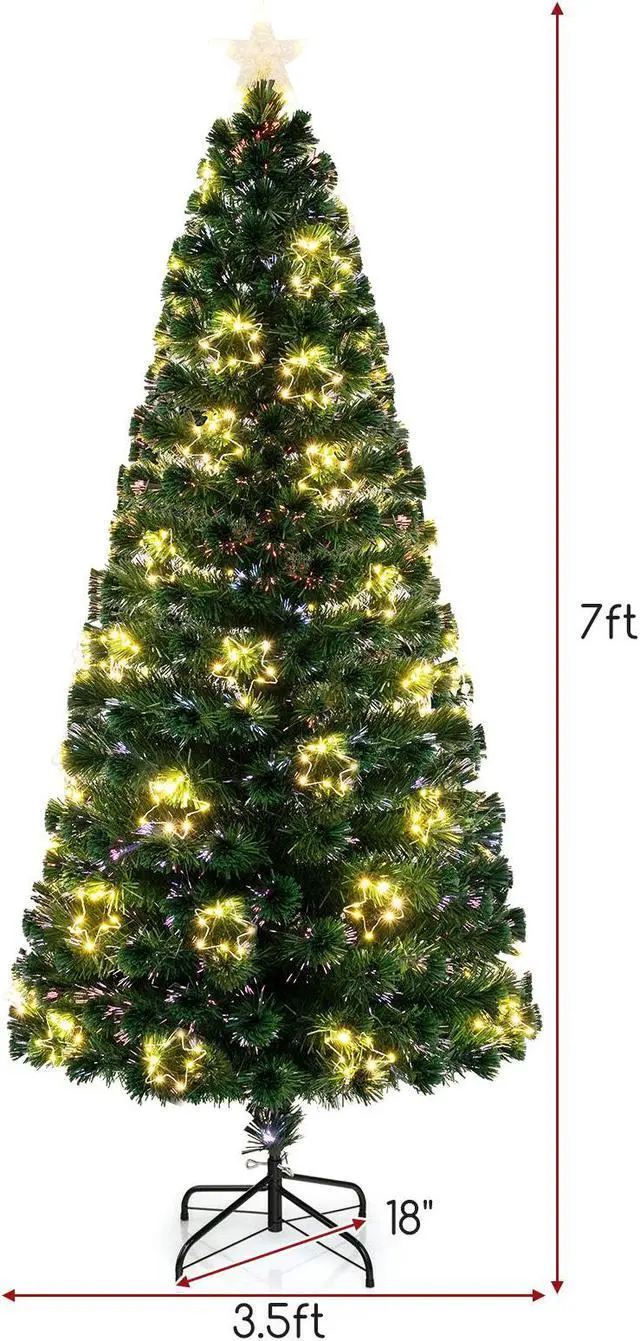 Alt view image 4 of 7 - SlickBlue Pre-Lit Artificial Xmas Tree with Top Star and Branch Tips-7 FT