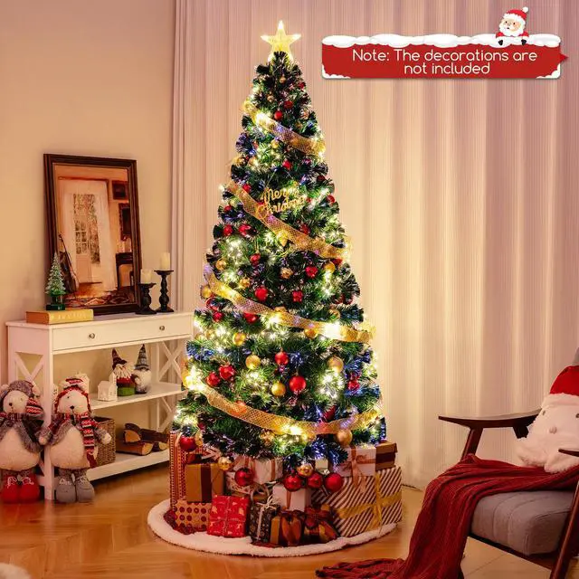 Alt view image 2 of 7 - SlickBlue Pre-Lit Artificial Xmas Tree with Top Star and Branch Tips-7 FT