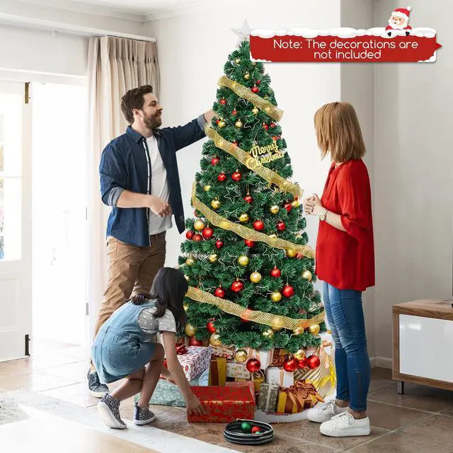 Alt view image 3 of 7 - SlickBlue Pre-Lit Artificial Xmas Tree with Top Star and Branch Tips-7 FT