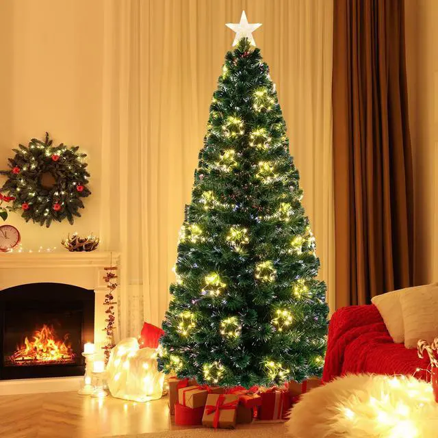 Alt view image 6 of 7 - SlickBlue Pre-Lit Artificial Xmas Tree with Top Star and Branch Tips-7 FT