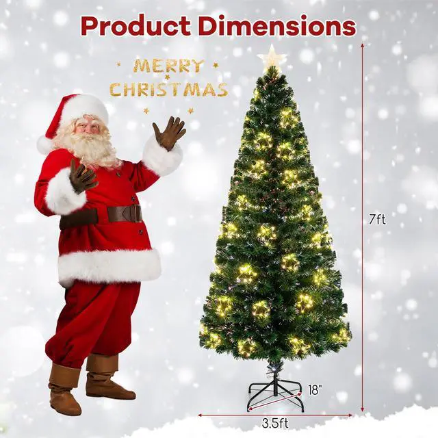 Alt view image 5 of 7 - SlickBlue Pre-Lit Artificial Xmas Tree with Top Star and Branch Tips-7 FT