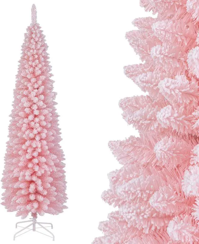 Main image of SlickBlue Snow Flocked 7 FT Artificial Pink Xmas Tree with 635 Branch Tips