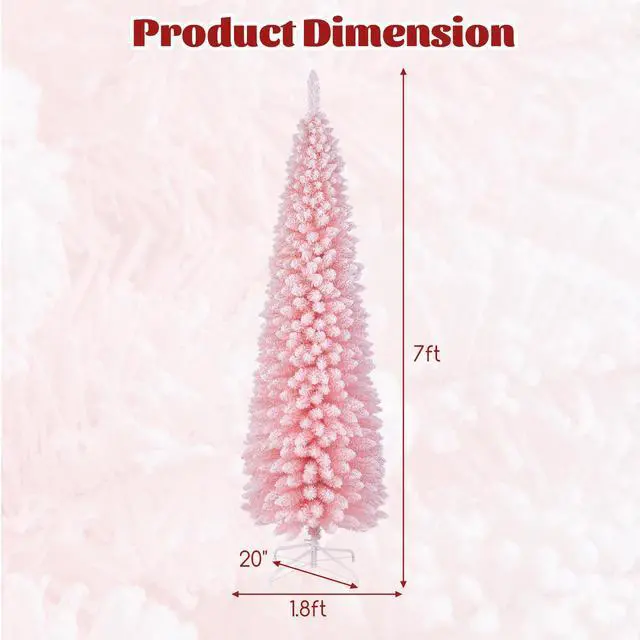 Alt view image 4 of 7 - SlickBlue Snow Flocked 7 FT Artificial Pink Xmas Tree with 635 Branch Tips