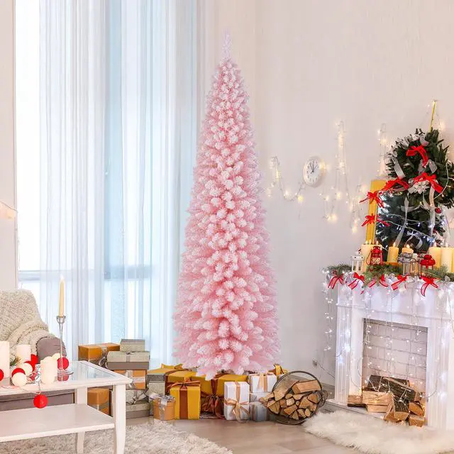 Alt view image 2 of 7 - SlickBlue Snow Flocked 7 FT Artificial Pink Xmas Tree with 635 Branch Tips