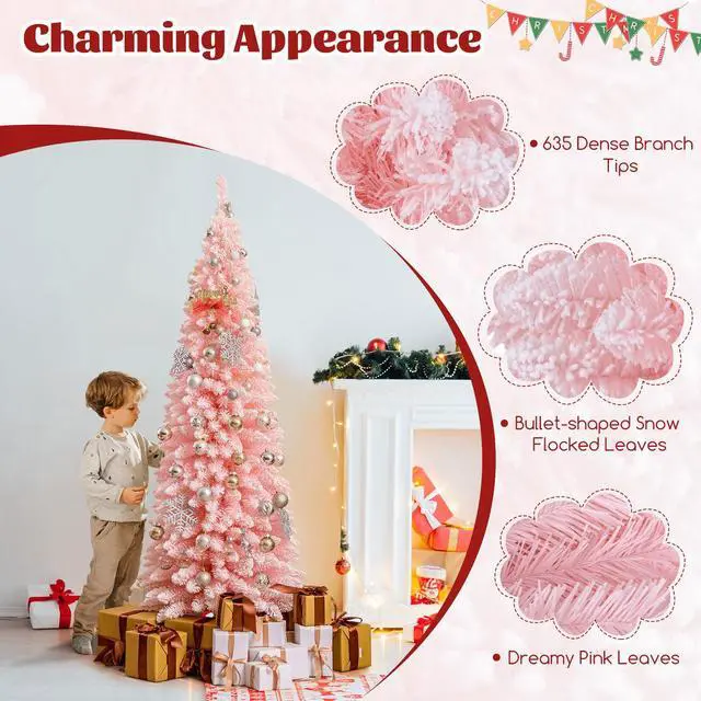 Alt view image 6 of 7 - SlickBlue Snow Flocked 7 FT Artificial Pink Xmas Tree with 635 Branch Tips