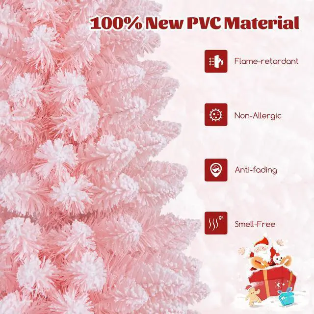 Alt view image 5 of 7 - SlickBlue Snow Flocked 7 FT Artificial Pink Xmas Tree with 635 Branch Tips